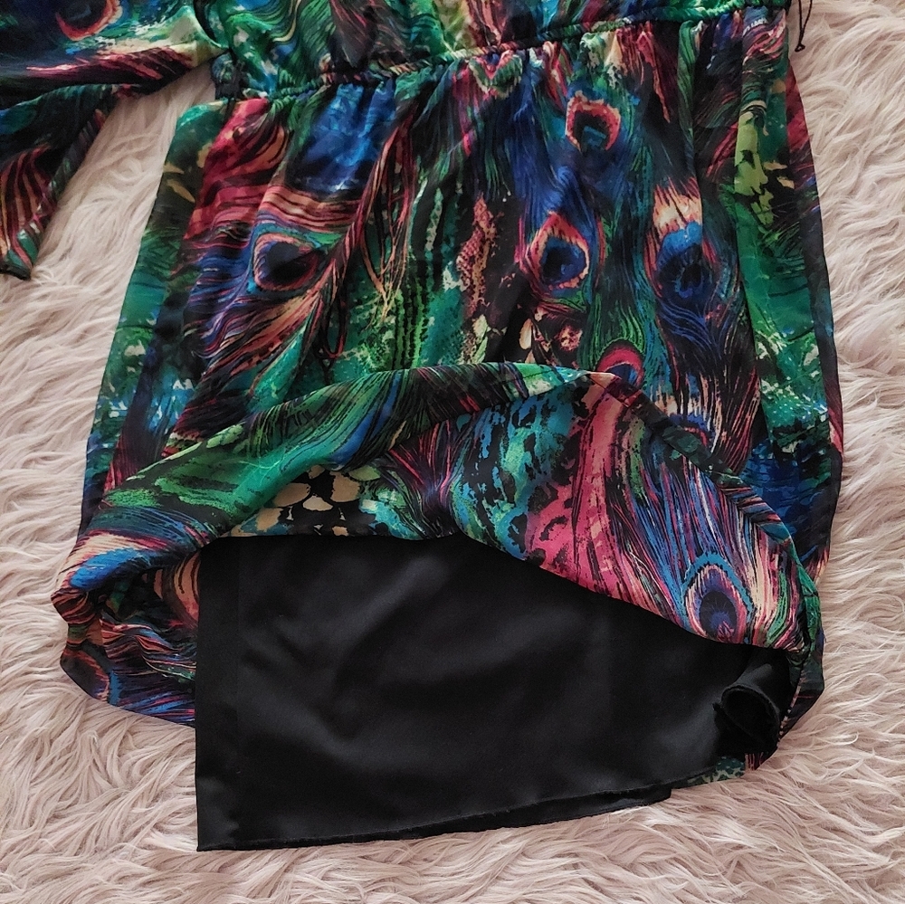 💕2☆ for $20 Bisou Bisou Michele Bohbot One-Shoulder Rhinestone Peacock Dress - Picture 9 of 9